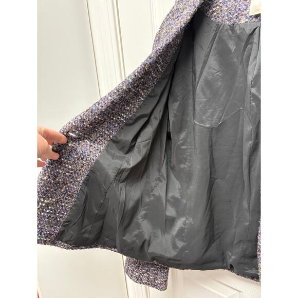 Vintage LIZ Wool Tweed Blazer Blue Brown Weaved Lined Short Women's Size 10 - Picture 4 of 6